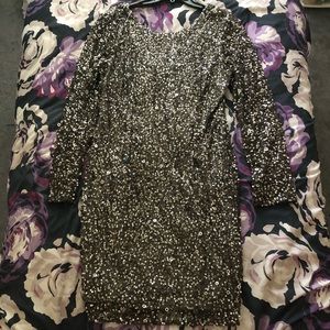 Adrianna Papell Gunmetal All-over Sequined Dress